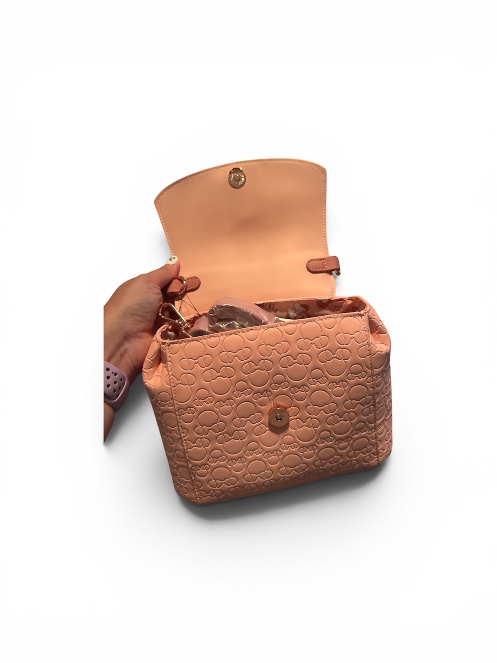Light Pink Embossed Satchel with Gold Minnie Charm - Picture 3 of 4